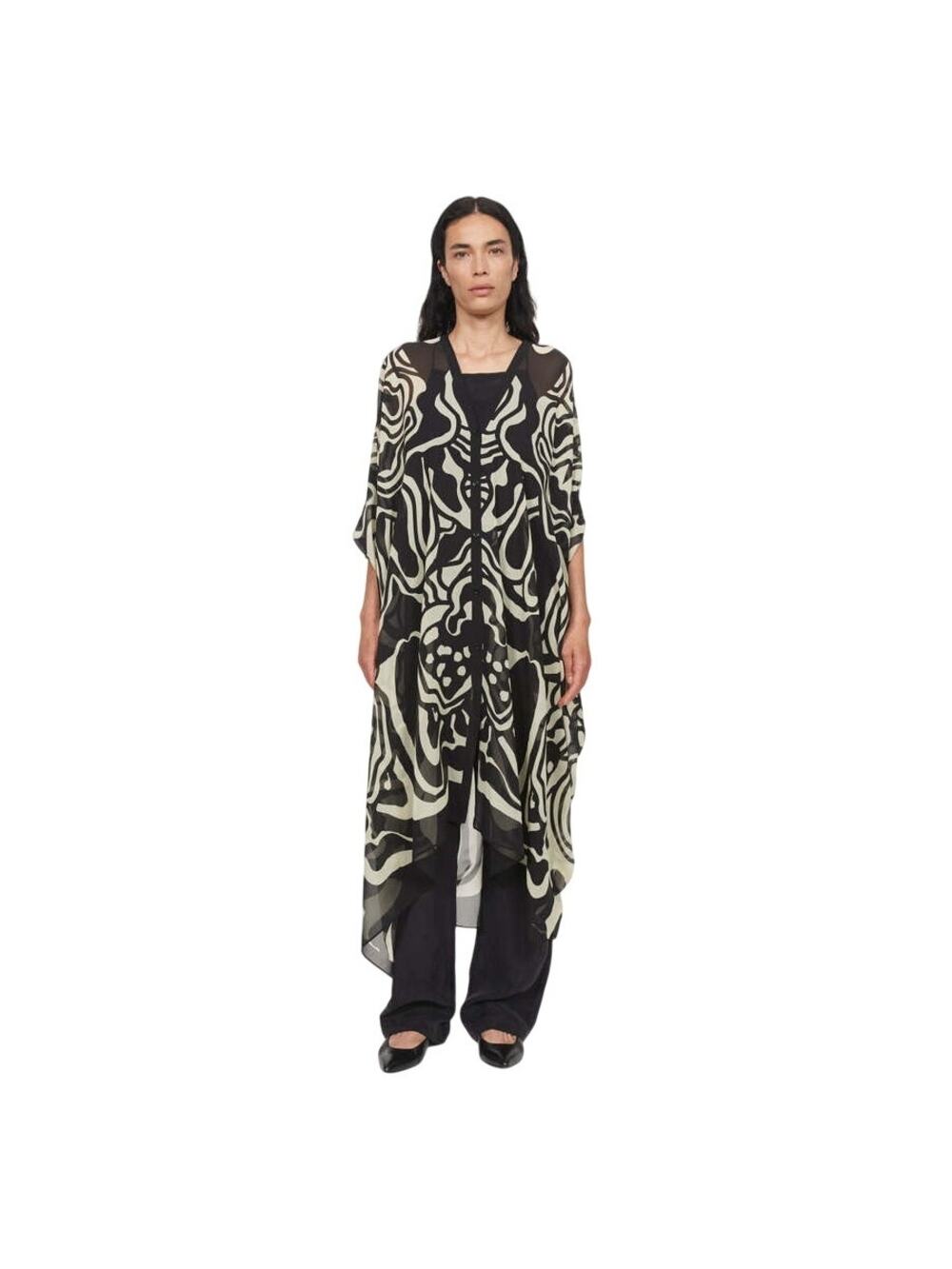 Rodebjer OS Silk Black Agave Cosmic Bloom Kaftan - Button Front - Boho Luxury